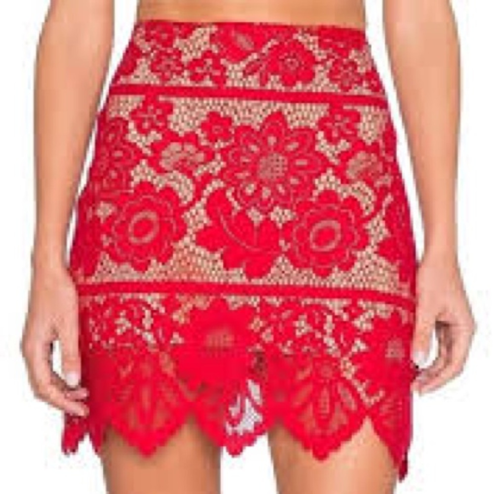 FOR LOVE AND LEMONS Gianna Lace Mini Skirt in Hot Red sz M - Picture 1 of 9